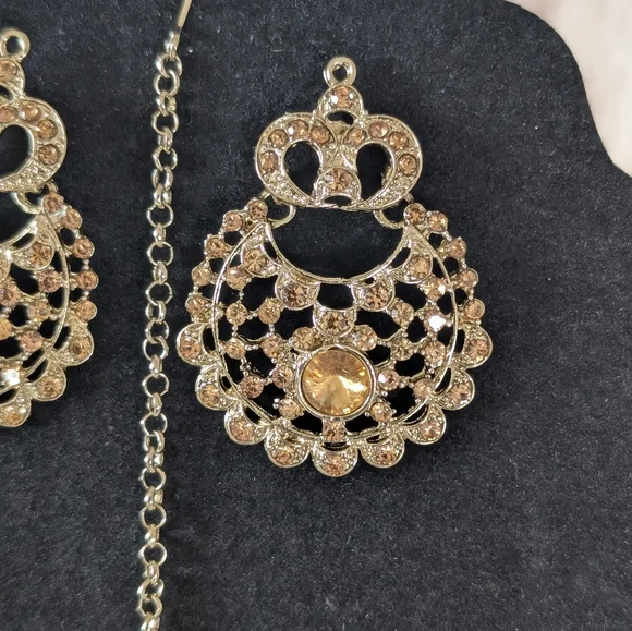 Earrings Maang Tikka Set | Bollyood Wedding Party Fashion Jewelry - Picture 3 of 6